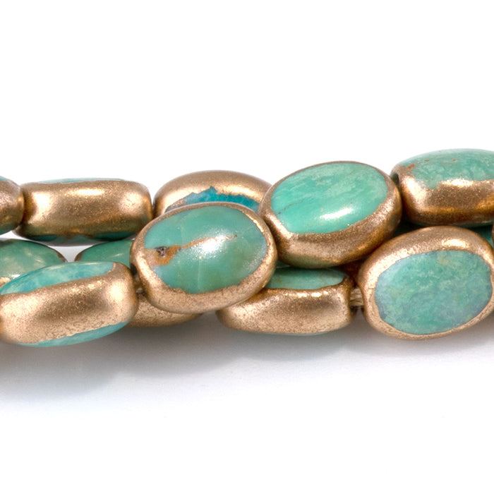Hubei Turquoise with Copper Painted Edge 6x8mm Blue-Green Oval Bead - 15-16 Inch