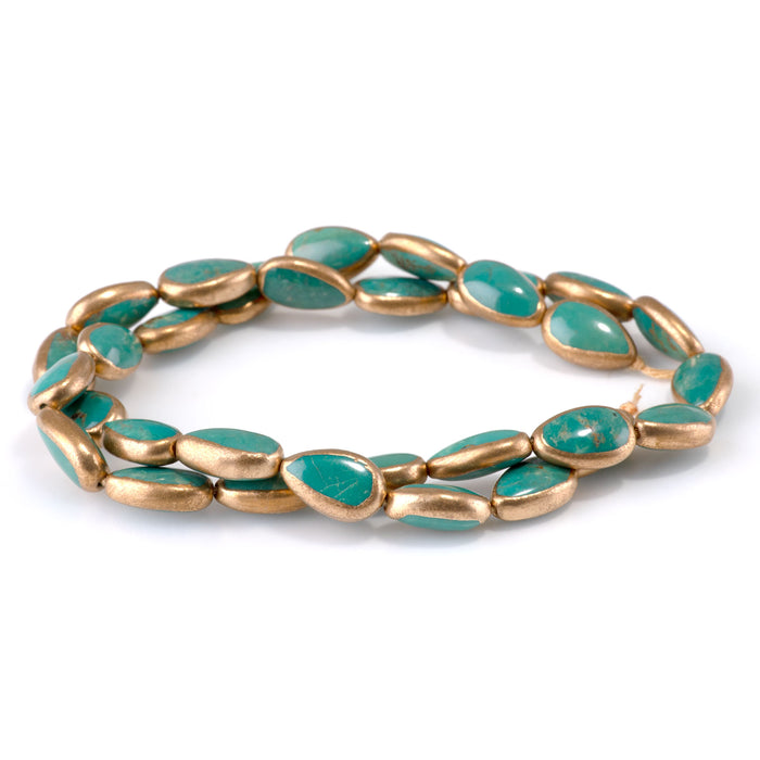 Hubei Turquoise with Copper Painted Edge 8x13mm Green Pear Bead - 15-16 Inch