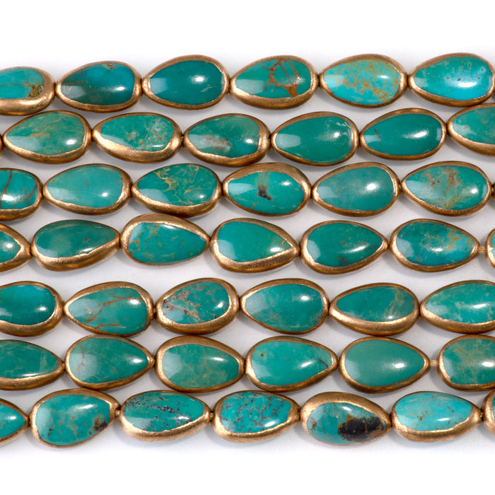 Hubei Turquoise with Copper Painted Edge 8x13mm Green Pear Bead - 15-16 Inch