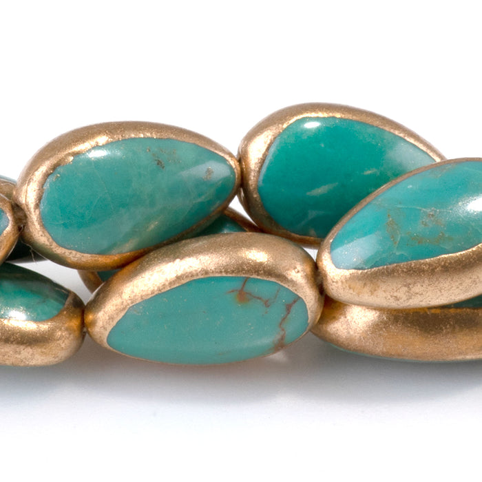 Hubei Turquoise with Copper Painted Edge 8x13mm Green Pear Bead - 15-16 Inch