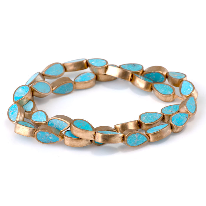 Hubei Turquoise with Copper Painted Edge 8x13mm Blue Pear Bead - 15-16 Inch