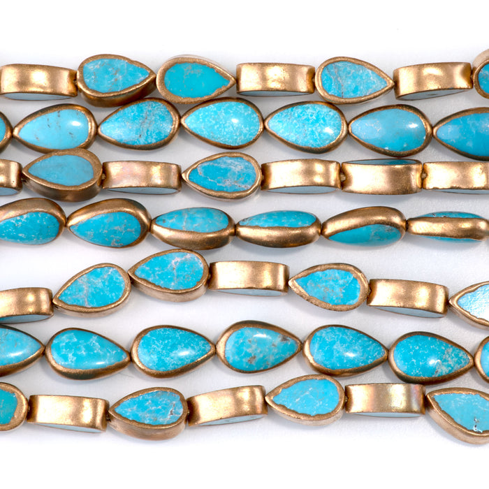 Hubei Turquoise with Copper Painted Edge 8x13mm Blue Pear Bead - 15-16 Inch