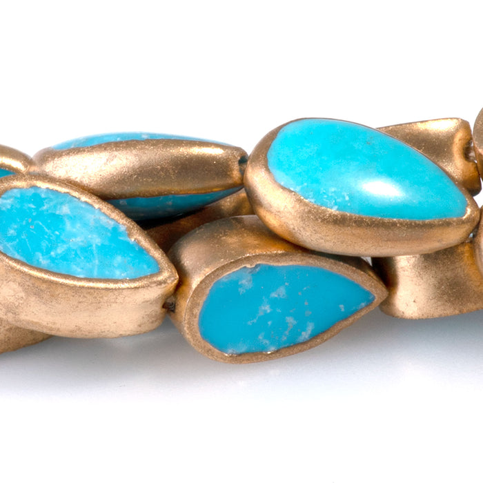 Hubei Turquoise with Copper Painted Edge 8x13mm Blue Pear Bead - 15-16 Inch
