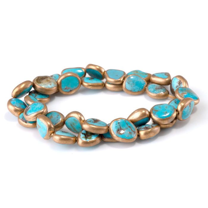 Hubei Turquoise with Copper Painted Edge 11-18mm Free Form Bead - 15-16 Inch