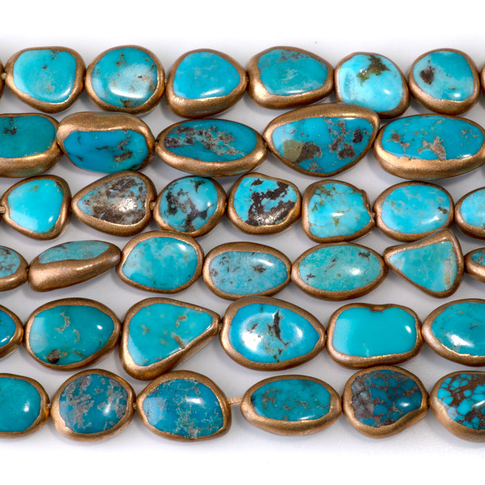 Hubei Turquoise with Copper Painted Edge 11-18mm Free Form Bead - 15-16 Inch
