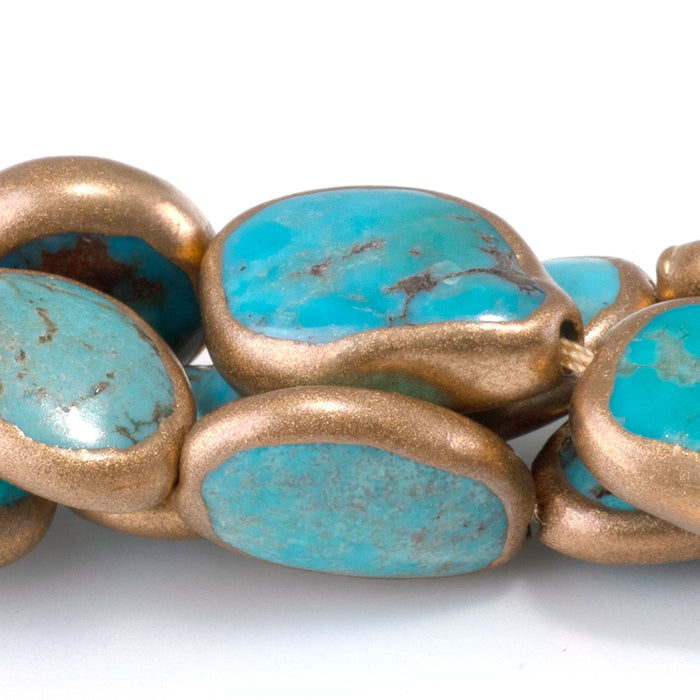 Hubei Turquoise with Copper Painted Edge 11-18mm Free Form Bead - 15-16 Inch