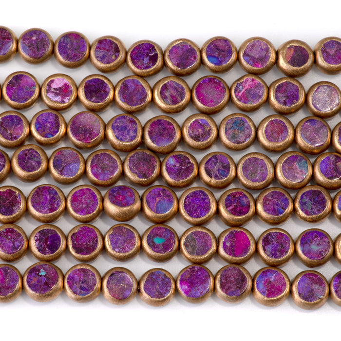 Hubei Compressed Turquoise with Copper Painted Edge 8mm Dyed Purple Coin Bead - 15-16 Inch
