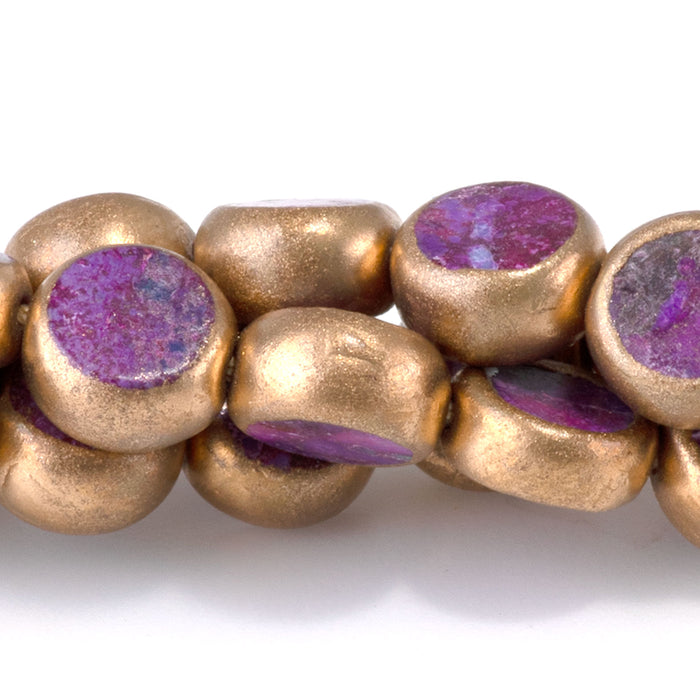 Hubei Compressed Turquoise with Copper Painted Edge 8mm Dyed Purple Coin Bead - 15-16 Inch