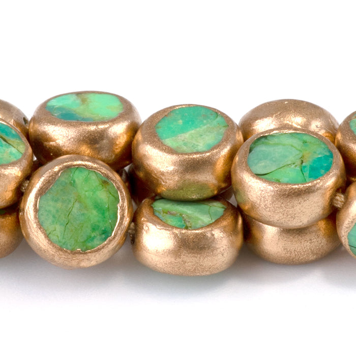 Hubei Compressed Turquoise with Copper Painted Edge 8mm Dyed Green Coin Bead - 15-16 Inch