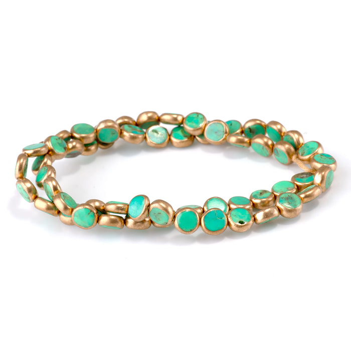 Hubei Compressed Turquoise with Copper Painted Edge 6-7mm Dyed Dark Green Coin Bead - 15-16 Inch