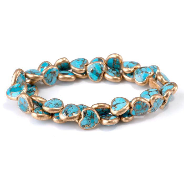 Hubei Compressed Turquoise with Copper Painted Edge 11mm Blue Heart Bead - 15-16 Inch
