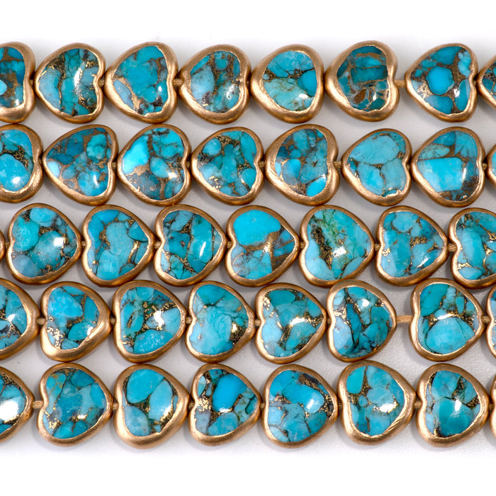 Hubei Compressed Turquoise with Copper Painted Edge 11mm Blue Heart Bead - 15-16 Inch
