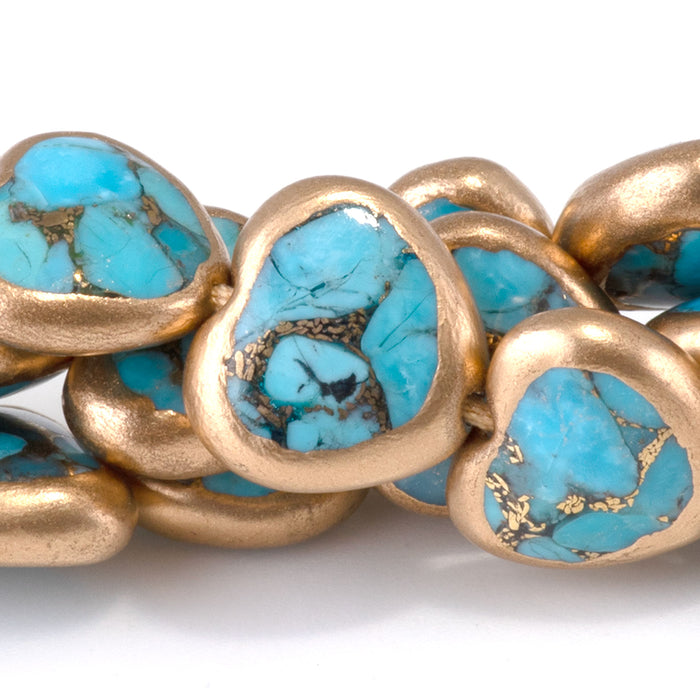 Hubei Compressed Turquoise with Copper Painted Edge 11mm Blue Heart Bead - 15-16 Inch