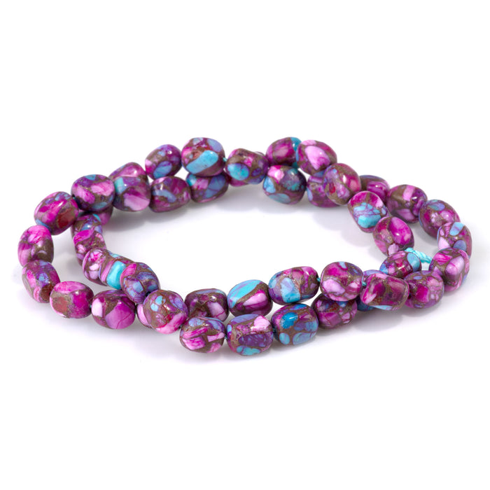 Compressed Turquoise 6x8mm Dyed Purple & Pink Rectangle Nugget Bead - 15-16 Inch
