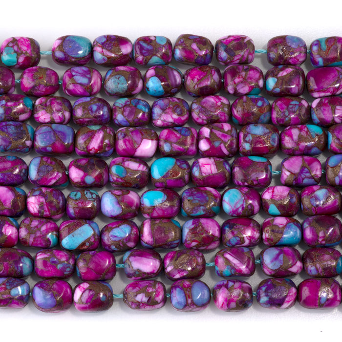Compressed Turquoise 6x8mm Dyed Purple & Pink Rectangle Nugget Bead - 15-16 Inch