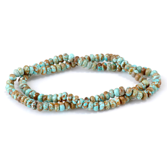 Hubei Turquoise 3x6mm Blue-Green with Brown Matrix Rondelle Bead - 15-16 Inch