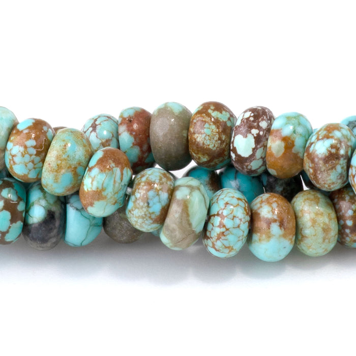 Hubei Turquoise 3x6mm Blue-Green with Brown Matrix Rondelle Bead - 15-16 Inch