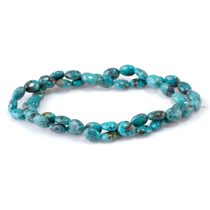 Hubei Turquoise 6x8mm Blue with Spider Web Matrix Pebble Bead - 15-16 Inch