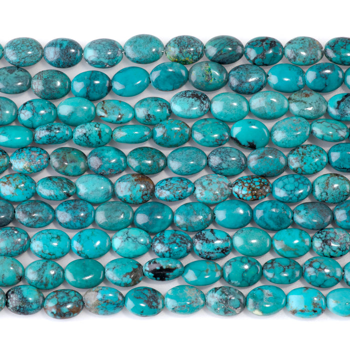 Hubei Turquoise 6x8mm Blue with Spider Web Matrix Pebble Bead - 15-16 Inch