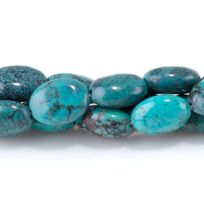 Hubei Turquoise 6x8mm Blue with Spider Web Matrix Pebble Bead - 15-16 Inch