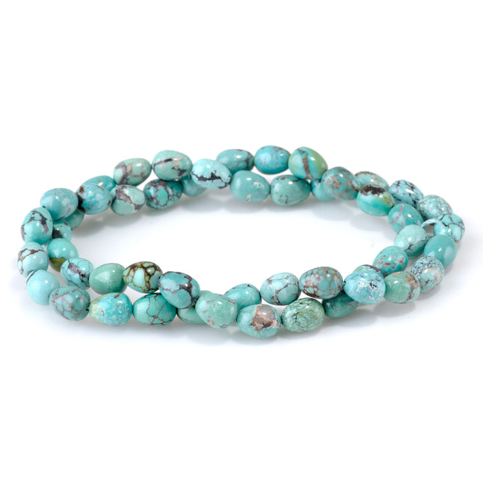 Hubei Turquoise 6x8mm Blue-Green Egg Bead - 15-16 Inch
