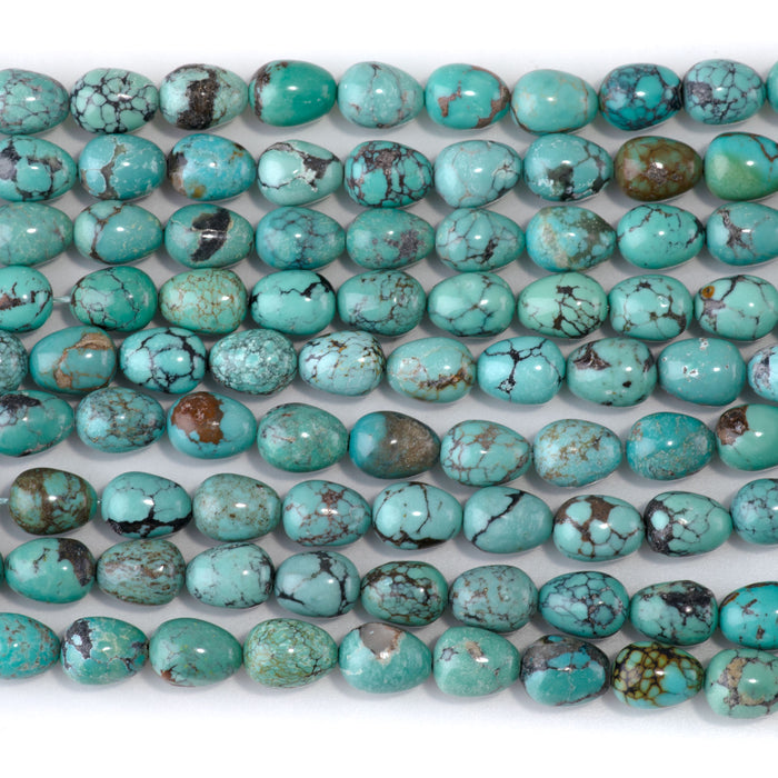 Hubei Turquoise 6x8mm Blue-Green Egg Bead - 15-16 Inch