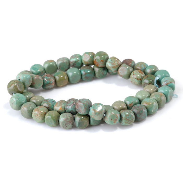 Hubei Turquoise 8x8mm Green with Brown Matrix Cube Bead - 15-16 Inch