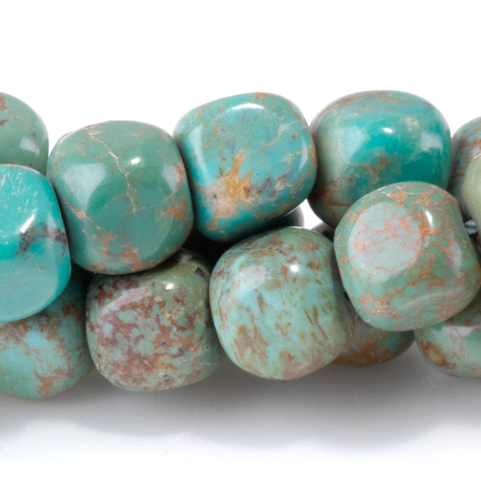 Hubei Turquoise 8x8mm Green with Brown Matrix Cube Bead - 15-16 Inch