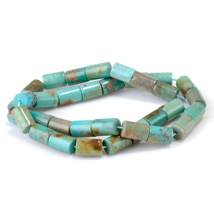 Hubei Turquoise 8x13mm Green with Brown Matrix Tube Bead - 15-16 Inch