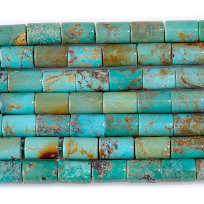 Hubei Turquoise 8x13mm Green with Brown Matrix Tube Bead - 15-16 Inch