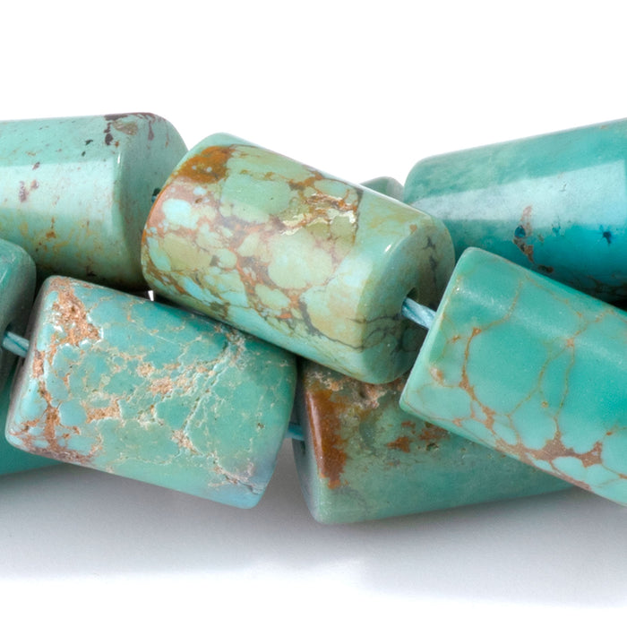 Hubei Turquoise 8x13mm Green with Brown Matrix Tube Bead - 15-16 Inch