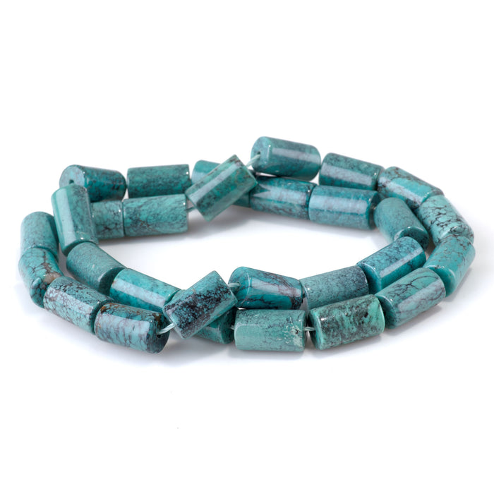 Hubei Turquoise 8x13mm Blue with Spider Web Matrix Tube Bead - 15-16 Inch