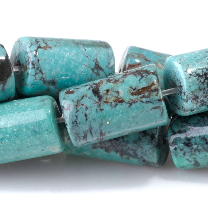 Hubei Turquoise 8x13mm Blue with Spider Web Matrix Tube Bead - 15-16 Inch