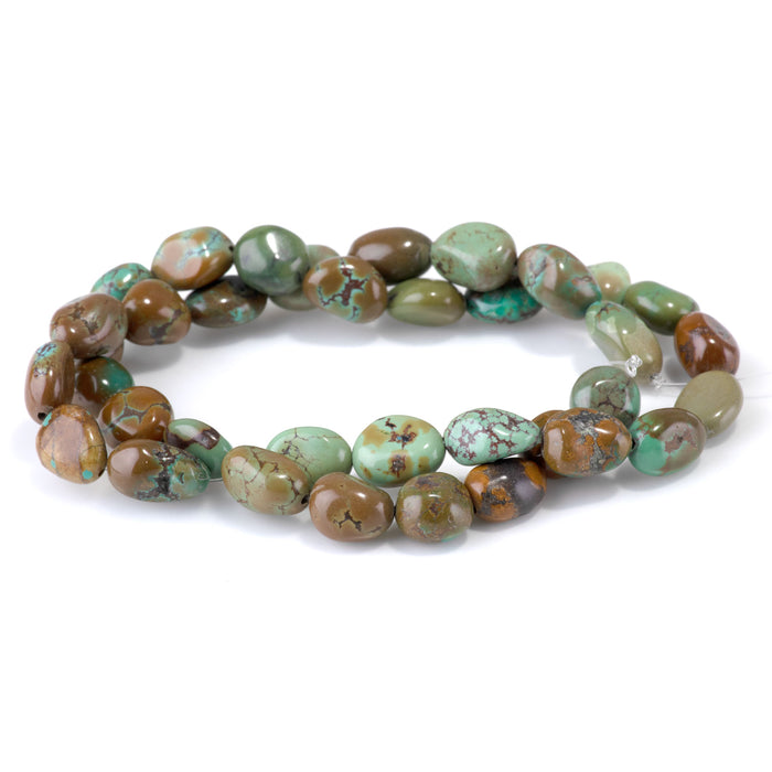 Hubei Turquoise 8-10x11-14mm Green-Brown Pebble Beads - 15-16 Inch
