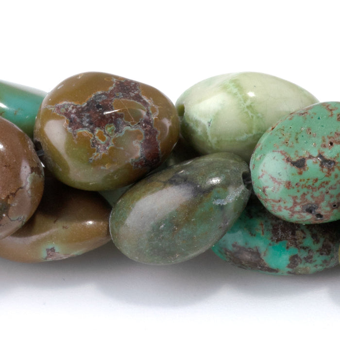 Hubei Turquoise 8-10x11-14mm Green-Brown Pebble Beads - 15-16 Inch