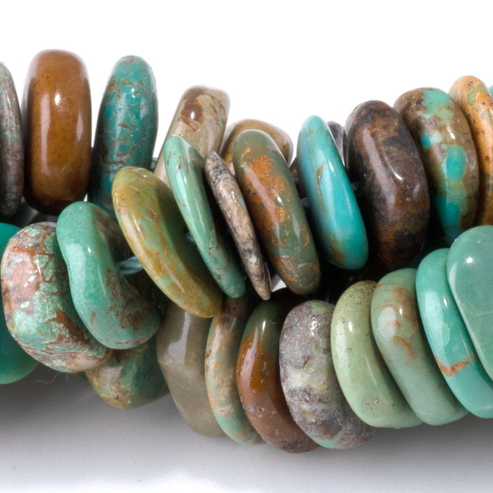 Hubei Turquoise 8-9mm Blue-Green Irregular Disc Bead - 15-16 Inch