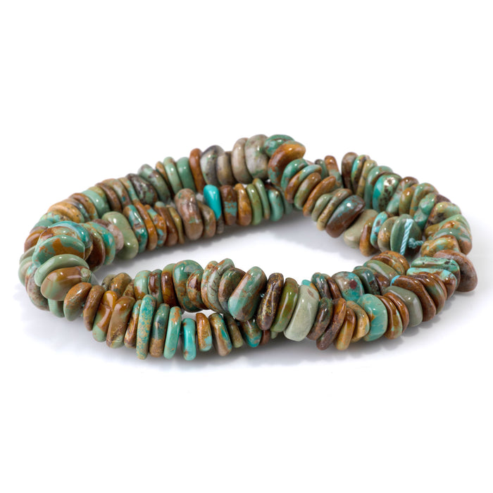 Hubei Turquoise 10-12mm Blue-Green Irregular Disc Bead - 15-16 Inch