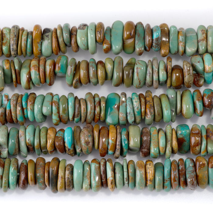 Hubei Turquoise 10-12mm Blue-Green Irregular Disc Bead - 15-16 Inch