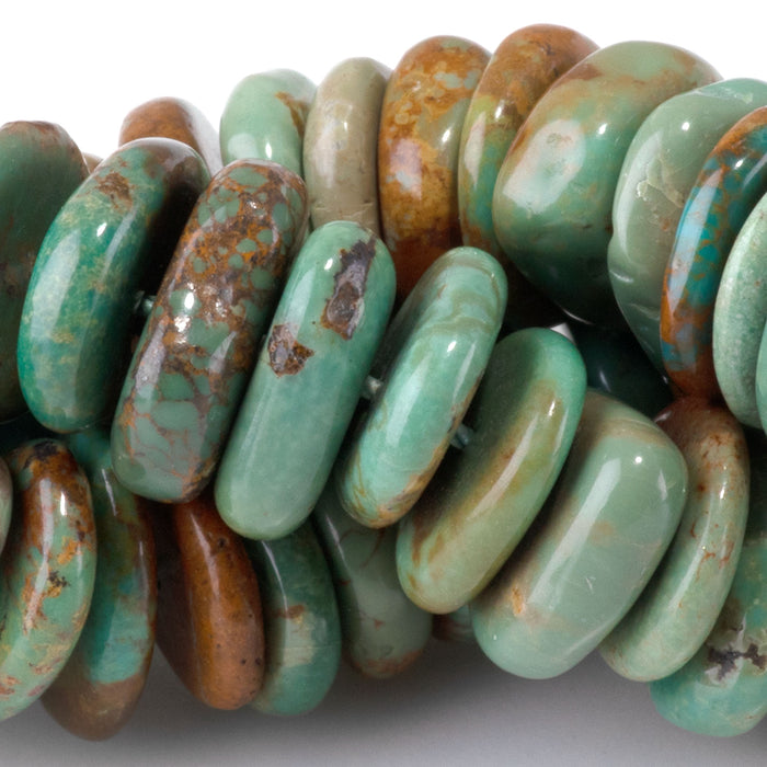 Hubei Turquoise 10-12mm Blue-Green Irregular Disc Bead - 15-16 Inch