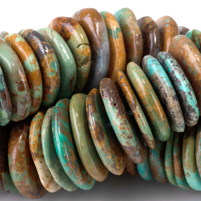 Hubei Turquoise 16-20mm Blue-Green Irregular Disc Bead - 15-16 Inch