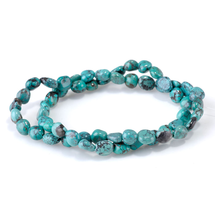 Hubei Turquoise 5-7x7-11mm Spider Web Matrix Blue-Green Pebble Beads - 15-16 Inch