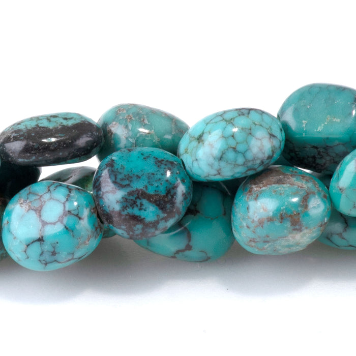 Hubei Turquoise 5-7x7-11mm Spider Web Matrix Blue-Green Pebble Beads - 15-16 Inch