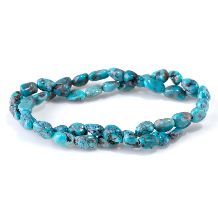 Hubei Turquoise 5-7x7-10mm Blue-Green Pebble Beads - 15-16 Inch