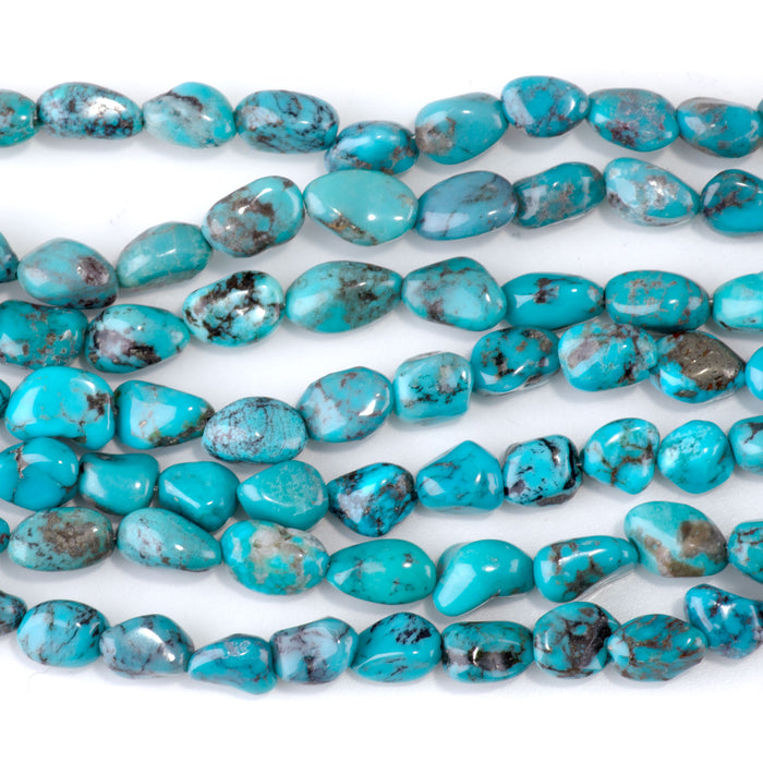 Hubei Turquoise 5-7x7-10mm Blue-Green Pebble Beads - 15-16 Inch