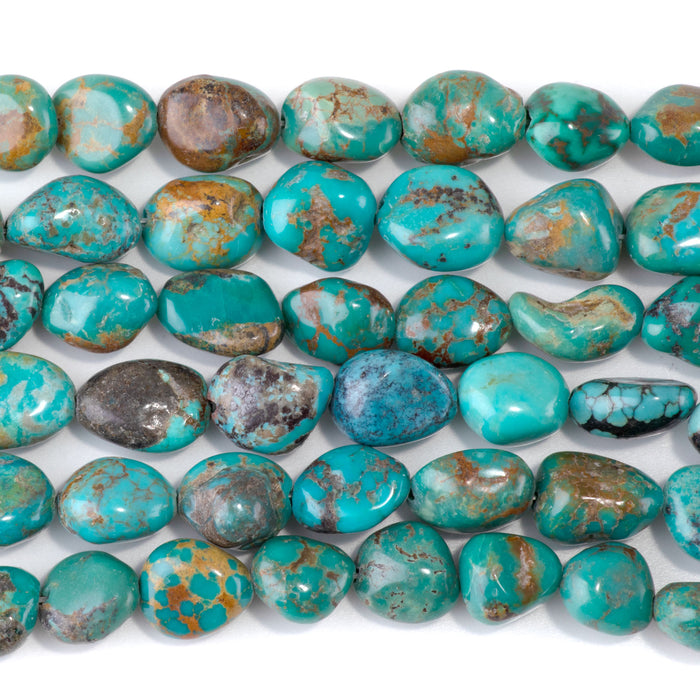 Hubei Turquoise 8-11x10-12mm Nugget Beads - 15-16 Inch - 68404