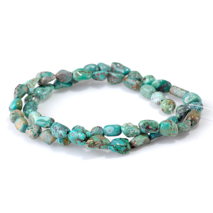 Hubei Turquoise 4-7x5-9mm Green Pebble Beads - 15-16 Inch - 68409