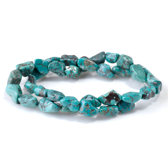 Hubei Turquoise 8-12x10-14mm Blue-Green Nugget Beads - 15-16 Inch - 68411