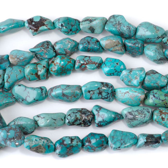 Hubei Turquoise 8-12x10-14mm Blue-Green Nugget Beads - 15-16 Inch - 68411