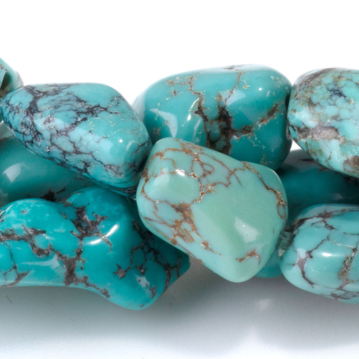 Hubei Turquoise 8-12x10-14mm Blue-Green Nugget Beads - 15-16 Inch - 68411