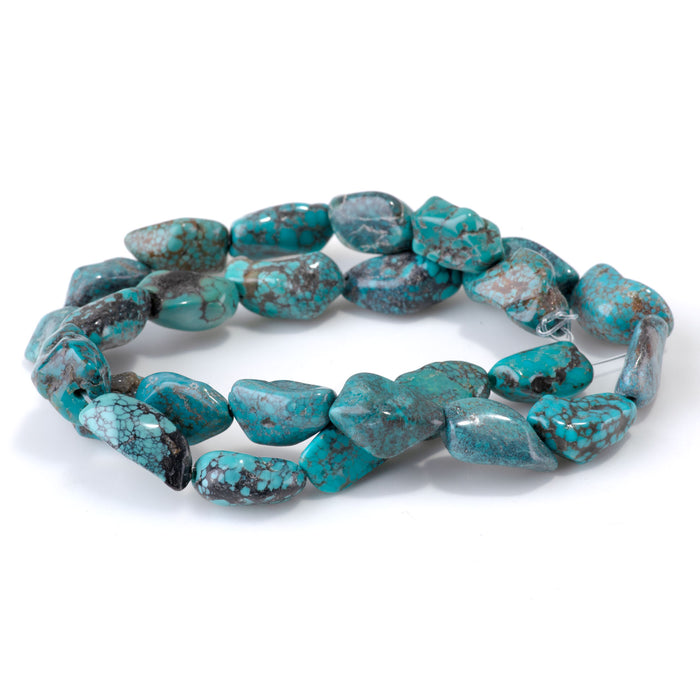 Hubei Turquoise 7-11x10-14mm Blue-Green Nugget Beads - 15-16 Inch - 68415